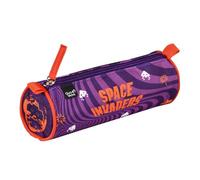 Quo Vadis - School Pencil Case - Round - Space Invaders - Purple - 23x8x8cm - Canvas (Polyester) - 1 Compartment(s)