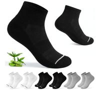Quoboquo 6 Pairs Bamboo Trainer Socks Men, Mens Ankle Socks Low Cut Athletic Sports Socks for Running Gym Casual, Breathable Moisture Wicking Anti-Blister Multipack,Schwarz*2+Weiß*2+Grau*2,6-8