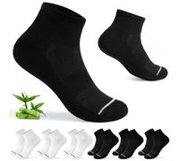 Quoboquo 6 Pairs Bamboo Trainer Socks Men, Mens Ankle Socks Low Cut Athletic Sports Socks for Running Gym Casual, Breathable Moisture Wicking Anti-Blister Multipack,Schwarz*3+Weiß*3,6-8