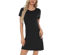 Quoboquo Womens Nightdress Short Sleeve Ruffle Seams Nightgown Soft Sleeping Shirts Loungewear Nightshirts Sleepwear, S-XXL Black