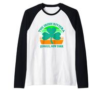 Quogue The Irish Riviera New York Shamrock Vintage Raglan Baseball Tee