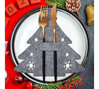 QUOHE 12 Pcs Christmas Cutlery Holder Pockets Pockets, Grey Christmas Tree Cute Knives And Forks Tableware Bags for Xmas Dinner Table Decoration for Home Restaurant Santa Decor Ornament