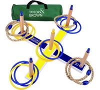 Quoits Garden Game Set With Wooden Ring Toss, 5 Rope Rings, 10 Plastic Rings & Carry Bag
