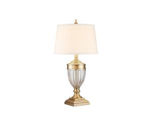 Quoizel Dennison Single Light Table Lamp in Brushed Brass with Cream Shade