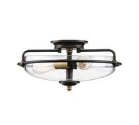 Luminosa Lighting Elstead Quoizel Griffin Bowl Semi Flush Ceiling Light Palladian Bronze With Weathered Brass Accents