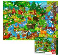 QUOKKA 100 Piece Jigsaw Puzzles For Children - Kids Puzzles For 3 4 Year Olds - Busyland Forest Animals Jigsaws for Children Age 5 6 - Learning Toys for Boys and Girls - Educational Games Gift