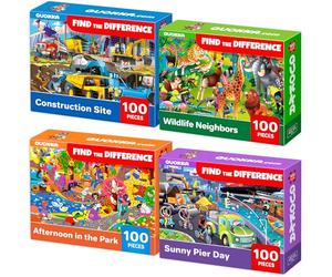 QUOKKA 100 Piece Puzzles for Kids Ages 4-6 - 4 Puzzles for Kids Ages 6-8 - Search and Find Animals and Construction Vehicles Kid Activities for 8-10 yo - Toddler Learning Toy Game Gift for Boys 5-8