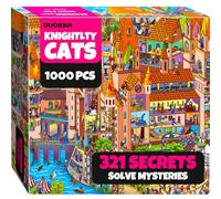 QUOKKA 1000 Piece Jigsaw Puzzle Age 15+ for Adults Nighty Cats - Premium Box Packaging with Extra Fun Challenges - Whimsical Cat Puzzle - Perfect for Relaxation - Creativity & Gift Giving