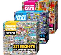 QUOKKA 1000 Piece Jigsaw Puzzle for Adults - Set of 3 Puzzles for Adults 1000 Pieces Premium Box Packaging - Knightly Cats, Animal Bash, Cruise Vistas - Fun Challenges - Stunning Scenic Animal