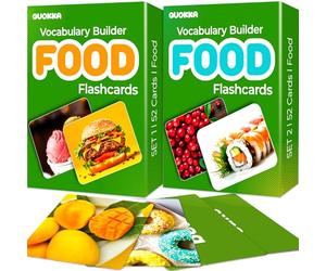 QUOKKA 104 Food Flash Cards Set - Kids and Adults Vocabulary Builder for ABA Therapy, Early Childhood Education, and ESL Teaching - Picture Cards for Speech Therapy and Vocabulary Building Activities