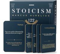 QUOKKA 122 Daily Stoic Quotes with Explanations & Practices - Marcus Aurelius Stoicism Cards - Wooden Stand, Gift Box - Inner Strength Wisdom Stoic Reminders - Unique Home Office Gifts Décor
