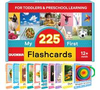 QUOKKA 225 Flash Cards for Toddlers 1-3 - Alphabet & First Words Flashcards with Rings - Toddler Educational Toys for Learning - Fun Big Size Letter Flashcards for Toddlers 3-5 years