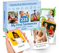 QUOKKA 225 Toddler First Sentence Flash Cards with Rings - Realistic Learning Cards for Ages 1-3 - Family, Friends, Daily Routine & Everyday Phrases - Portable Montessori Flashcards
