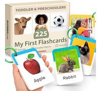 QUOKKA 225 Toddler Flash Cards With Rings - Realistic Learning Cards for Ages 1-3 - Alphabet, First Words, Animals etc - Portable Montessori Flashcards for Car Rides, Stroller Walks, Shopping &Travel