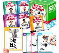 QUOKKA 520 Sight Words Flash Cards for Kids - 5 Levels Pre-K to 3rd Grade - Bold Font & Jumbo Size - Reusable Cards Color - Coded with Rings for Sorting - Based on Dolch & Fry Word Lists