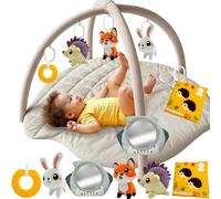 QUOKKA Baby Play Gym Mat - Acorn-Shaped Tummy Time Mat for Newborn Baby with 6 Large Sensory Toys - Machine Washable Newborn Essentials Must Haves - Gender Neutral Gift Items