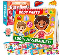 QUOKKA Busy Board Book For 2 3 Year Old - Montessori Educational Toys for 3 5 Year Olds - Aeroplane Activities For Kids with 15 Our Body Interactive Pages - Travel Toys For Toddlers On Plane