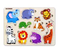 QUOKKA Educational Toys for 1 2 Year Old - 25x19 cm Wooden Puzzles for 1 2 3 Year Olds - Montessori Toys For Learning Wild Safari Animals - Toddler Gift Games For Boys & Girls