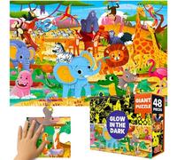 QUOKKA Floor Puzzles For 3 4 Year Olds - 48 Large Pieces Jigsaw Puzzles For Kids - Glow in The Dark Jigsaws For Children Age 4 5 - African Animal Safari Scene - Fun Learning Game Toy with Gift Box