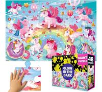 QUOKKA Floor Puzzles For 3 4 Year Olds - 48 Large Pieces Jigsaw Puzzles For Kids - Glow in The Dark Jigsaws For Children Age 4 5 - Magical Fantasy Unicorn Scene - Fun Learning Game Toy with Gift Box