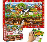 QUOKKA Floor Puzzles For 3 4 Year Olds - 60x90 cm 48 pc Giant Search and Find Jigsaws For Children Age 4 5 - Above and Beyond Observational Scene - Educational Toy with Gift Box - Farm Learning