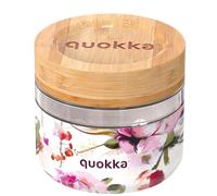 Quokka Food Container 820ml Dark Flower Decor with Bamboo Lid, Multicolour