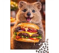 Quokka Holding A Large Burger 1000-Piece Puzzle for Adults, 70x50cm/1000pcs; White Cardboard for Simple Sorting; for An Enjoyable Break at The Table
