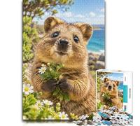Quokka Holding Flowers Ocean Wooden Jigsaw Puzzle 500 Pieces, Hobby Gift | A screen-free tabletop activity: a simple way to organise the image on quiet evenings.