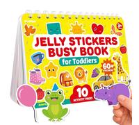 QUOKKA Jelly Sticker Books for Toddlers 1-3, 10 Preschool Topics, 61 Large Thick Reusable Stickers, Waterproof Washable Toddler Activity Busy Book, Learning Toys for Shapes Colors Matching Animals