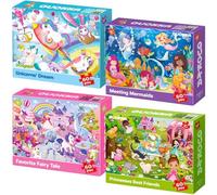 QUOKKA Jigsaw Puzzles For 3 4 Year Olds - 4x60 Jigsaws for Children Age 5 6 7 - Kids Puzzles For Learning Princess Mermaids - Unicorn Gift Toy for Boys & Girls 5-8 yo