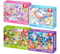 QUOKKA Jigsaw Puzzles For 3 4 Year Olds - 4x60 Jigsaws for Children Age 5 6 7 - Kids Puzzles For Learning Princess Mermaids - Unicorn Gift Toy for Boys & Girls 5-8 yo
