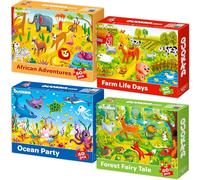 QUOKKA Jigsaw Puzzles For 3 4 Year Olds - 4x60 Jigsaws for Children Age 5 6 7 - Toddler Toy For Learning Africa Farm Ocean Forest Animals - Gift Educational Game for Boys & Girls 5-8 yo