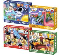 QUOKKA Jigsaw Puzzles For 3 4 Year Olds - 4x60 Jigsaws for Children Age 5 6 7 - Vertical Puzzle Toy With Dino Space Firefighters - Gift Educational Game for Boys & Girls 5-8 yo