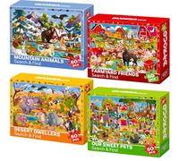 QUOKKA Jigsaw Puzzles For 3 4 Year Olds - 4x60 Jigsaws for Children Age 5 6 - Search & Find Kids Puzzles For Learning Desert - Mountains - Pets - Farm - Gift Toy for Boys & Girls 7-8