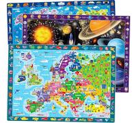 QUOKKA Jigsaw Puzzles for Kids 3 4 Year Olds - 3x100 Piece Puzzles for Children - Learning World Map of Europe and Space - Educational Jigsaw Toys for 5 8 Year Olds - Game Gift For Boys and Girls