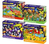QUOKKA Jigsaw Puzzles for Kids 3 4 Year Olds - 4x100 Glow in The Dark Puzzles for Kids 8-10 - Learning Space Dinosaurs Animals - Educational Jigsaw Toys for 5 8 Year Olds - Game Gift For Boys & Girls