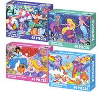 QUOKKA Jigsaw Puzzles For Kids 3-4 Year Olds - 4x48 Pieces Jigsaws For Children Age 4-5 - Puzzle Toys For Learning Mermaid, Princesses, Unicorns - Game Gifts For Boys & Girls 6 7 8