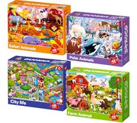 QUOKKA Jigsaw Puzzles For Kids 3-4 Year Olds - 4x48 Pieces Jigsaws For Children Age 4-5 - Puzzle Toys For Learning City, Polar, Africa, and Farm - Game Gifts For Boys & Girls 6 7 8