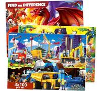 QUOKKA Jigsaw Puzzles for Kids - 3x100 Pieces - Pirates Floor Kids Puzzles Ages 3-5 Year Old - Toy for Learning Pirates & Constructions & Animals for 6-8 yo - Jigsaw Toddler Game for Boy and Girl