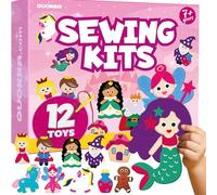 QUOKKA Kids Crafts Ages 4-8, DIY Beginner Needle and Thread Kit - 12 Fairy Tale Sewing Kit Basic - Fun Arts Crafts for Kids Ages 6-8 Girls Boys - Plastic Needles, Scissors - 6+ Year Old Girl Gifts