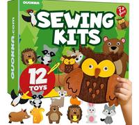 QUOKKA Kids Crafts Ages 4-8, DIY Beginner Needle and Thread Kit - 12 Forest Animals Sewing Kit Basic - Fun Arts Crafts for Kids Ages 6-8 Girls Boys - Plastic Needles, Scissors - 6+ Year Old Girl Gifts