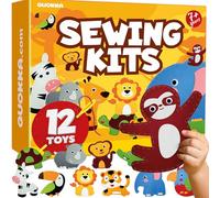 Quokka Kids Crafts Ages 4-8 - DIY Beginner Needle and Thread Kit - 12 Wild Animals Sewing Kit Basic - Fun Arts Crafts for Kids Ages 6-8 Girls Boys - Plastic Needles, Scissors - 6+ Year Old Girl Gifts
