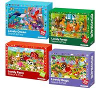 QUOKKA Kids Puzzles For 3 4 Year Olds - 4x100 Piece Jigsaw Puzzles For Children Age 5-8 - Educational Search & Find Game with Animals & Bugs - Jigsaw Learning Toys for Girls & Boys Age 6 7