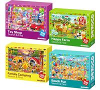QUOKKA Kids Puzzles For 3 4 Year Olds - 4x100 Piece Jigsaw Puzzles For Children Age 5-8 - Educational Search & Find Game with Farm & Beach - Jigsaw Learning Toys for Girls & Boys Age 6 7