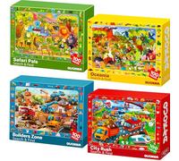 QUOKKA Kids Puzzles For 3 4 Year Olds - 4x100 Piece Jigsaw Puzzles For Children Age 5-8 - Educational Search & Find Game with Animals & Cars - Jigsaw Learning Toys for Girls & Boys Age 6 7