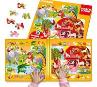QUOKKA Magnetic Puzzles For 3 4 5 Year Olds - Search & Find 2 Pack 60 Pieces Each - Travel Toy Activities For Kids With Hidden Objects, Farm and Africa Scenes - Educational Jigsaws For 6 7 Year Olds