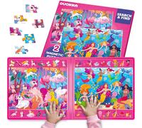 QUOKKA Magnetic Puzzles For 3 4 5 Year Olds - Search & Find 2 Pack 60 Pieces Each - Travel Toy Activities For Kids With Hidden Objects, Mermaids and Unicorns Scenes - Educational Jigsaws For 6 7 yo