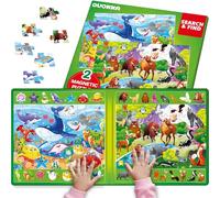 QUOKKA Magnetic Puzzles For 3 4 5 Year Olds - Search & Find 2 Pack 60 Pieces Each - Travel Toy Activities For Kids With Hidden Objects, Ocean and Forest Scenes - Educational Jigsaws For 6 7 Year Olds