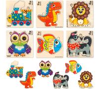 QUOKKA Montessori Toys For 1 2 Year Old Toddler - 6 Pack Wooden Puzzles For 2 3 Year Olds - Educational Toys For Learning Animals - Baby Gift Game