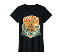 Quokka My Day Happy Australian Beach Sunset Value Graphic T-Shirt, Women, Black, S